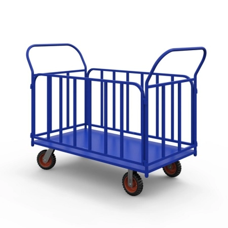 фото тележка платформенная с трубчатыми бортами тб 4 (600х1200) г/п 600 кг.160 литая протекторная резина